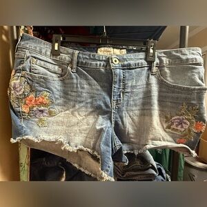 Torrid Blue Jean Shorts with Floral Embroidery